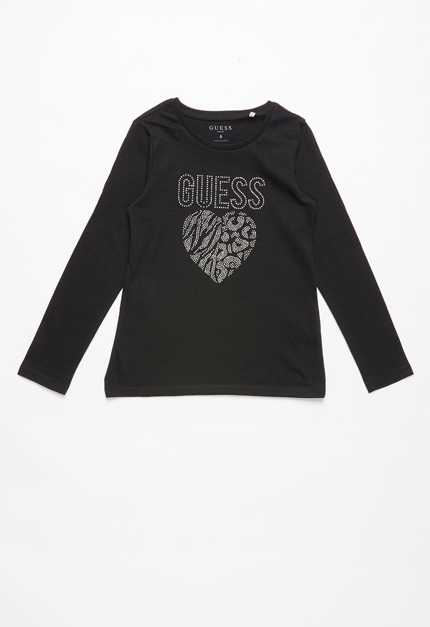 GUESS - Long sleeve guess leopard heart tee - black