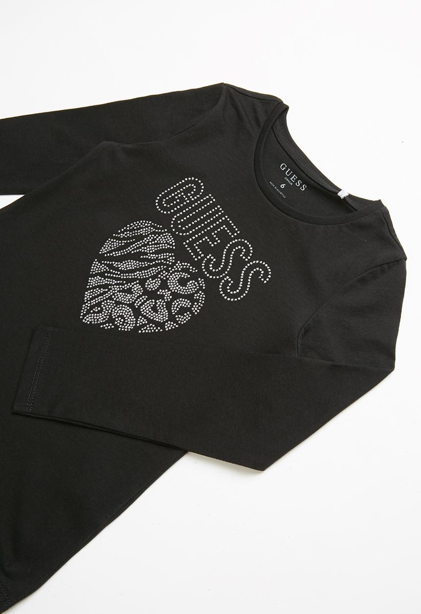 GUESS - Long sleeve guess leopard heart tee - black