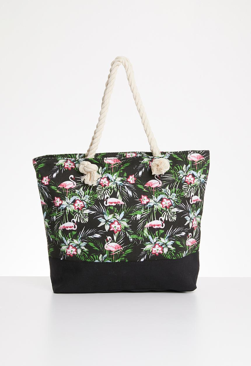 STYLE REPUBLIC - Flamingo print shopper bag - black