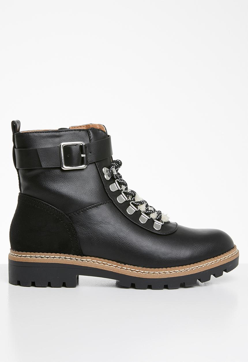 ONLY - Bex buckle lace up bootie - black