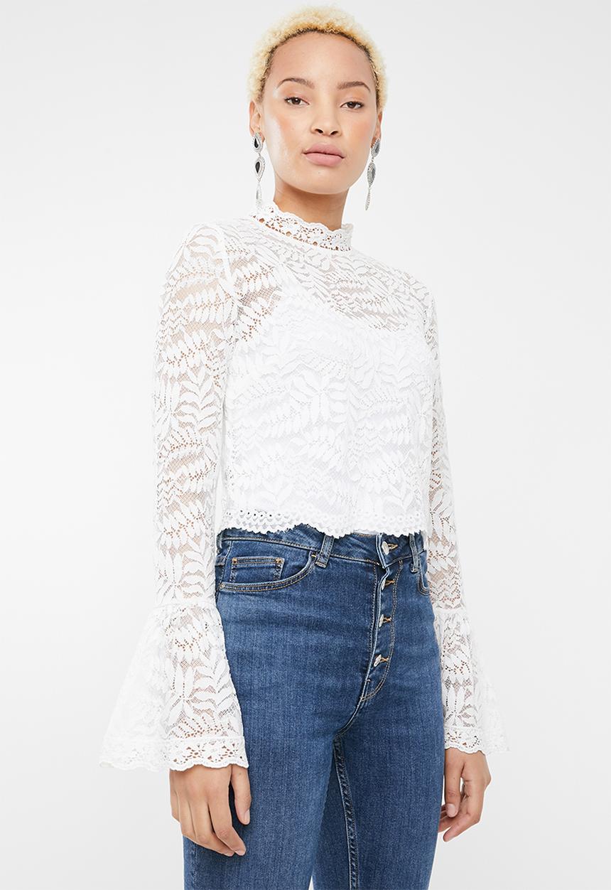 Forever21 - Lace flare sleeve top - white 