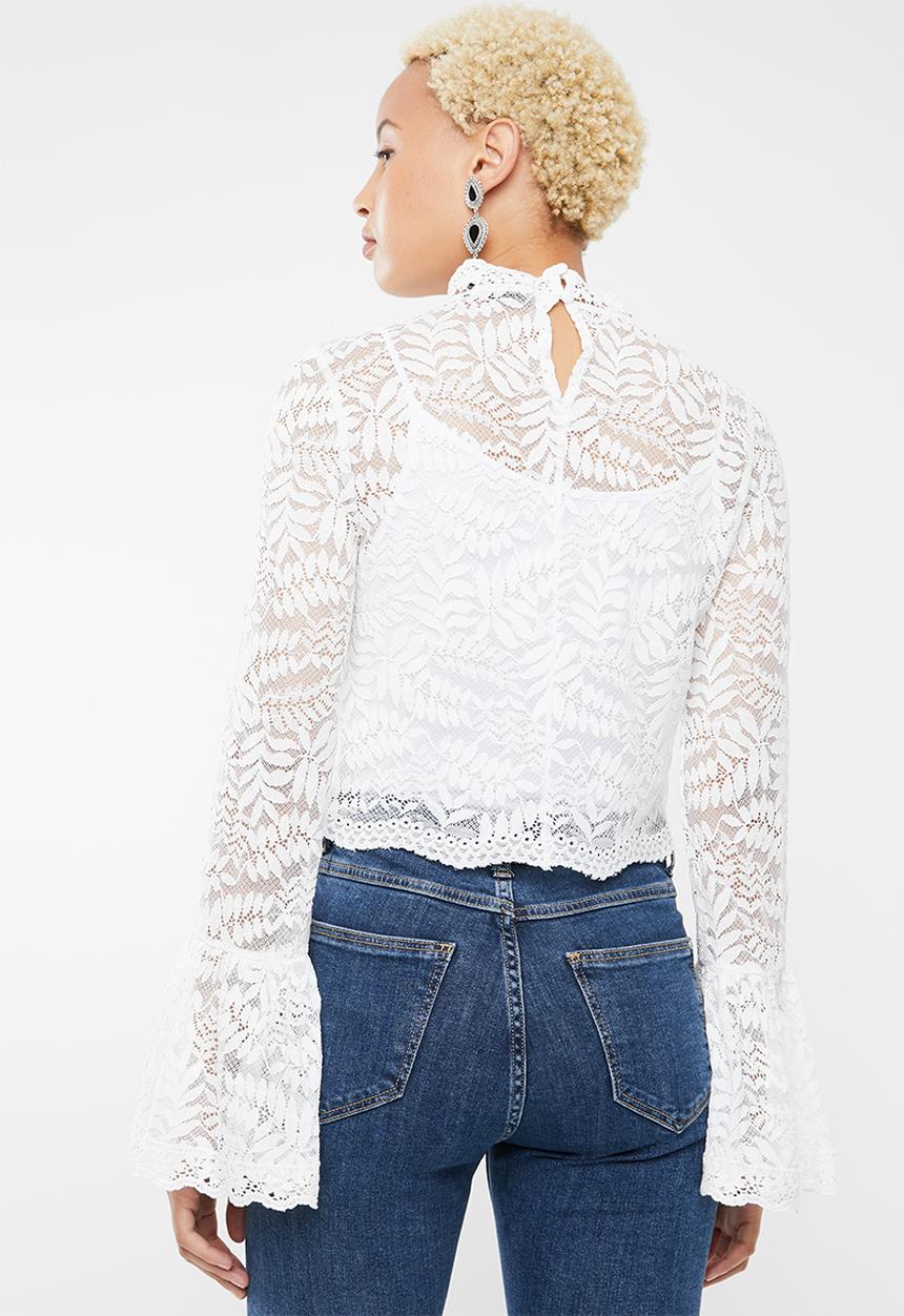 Forever21 - Lace flare sleeve top - white 
