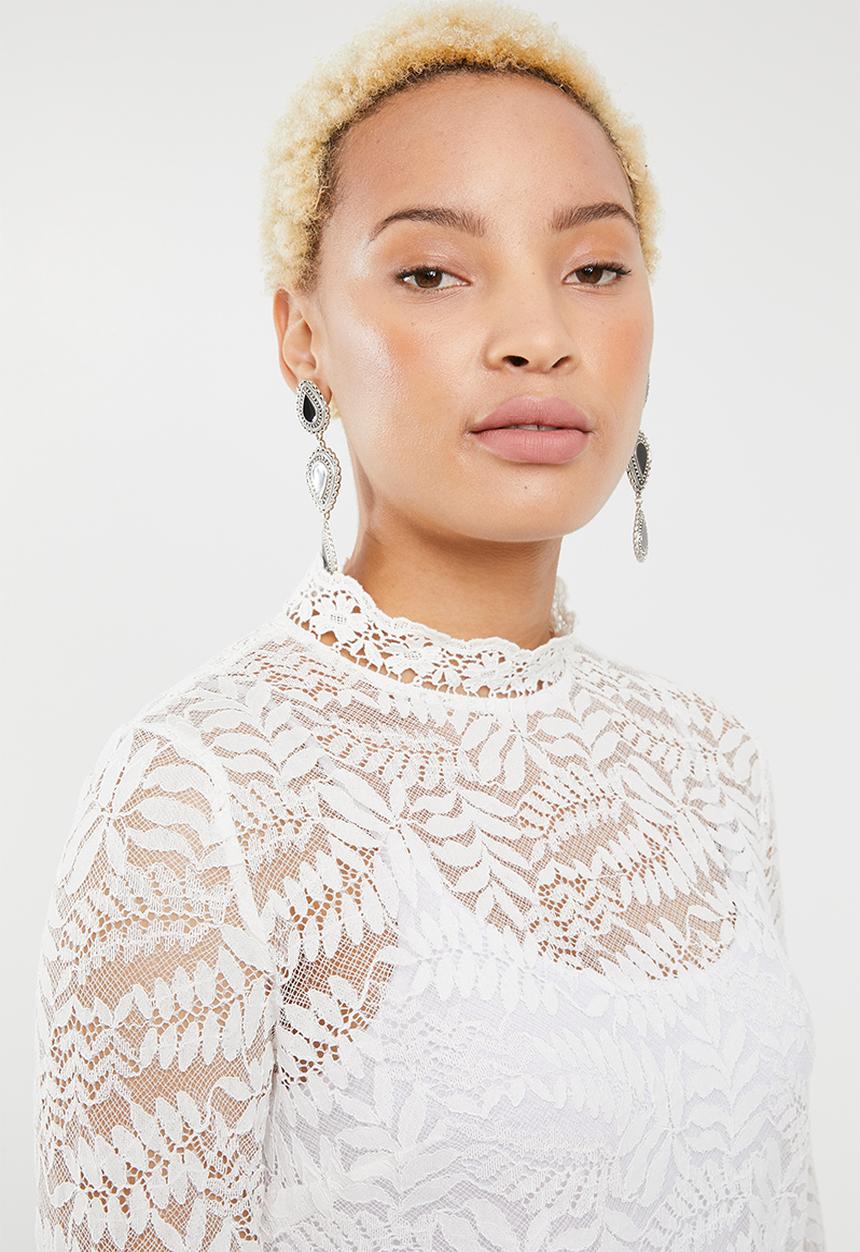 Forever21 - Lace flare sleeve top - white 