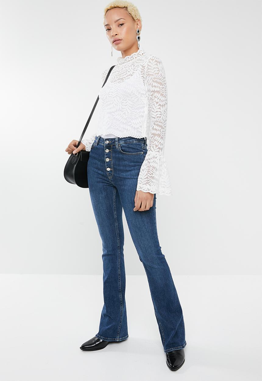 Forever21 - Lace flare sleeve top - white 