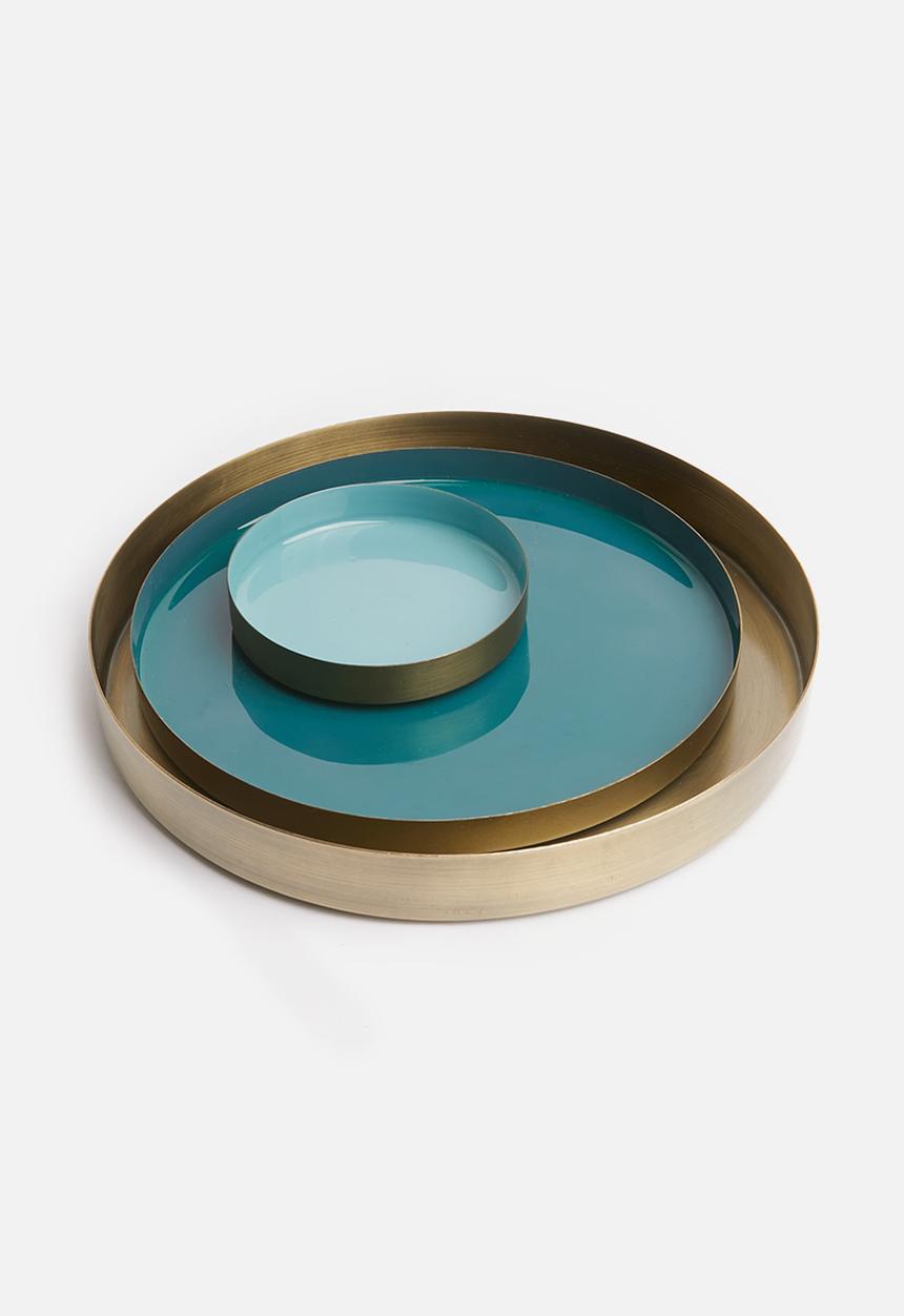 Sixth Floor - Etherea trays set of 3 - brass & turquoise 