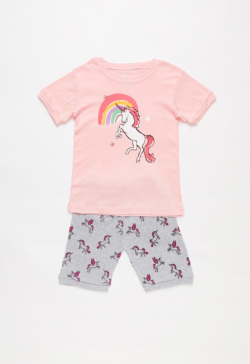 Pop Candy - Unicorn print pj set - pink & grey 
