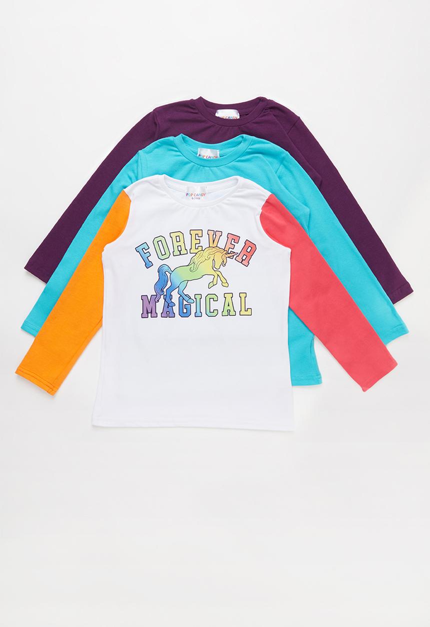Pop Candy - Kids 3 pack long sleeve printed top - multi 