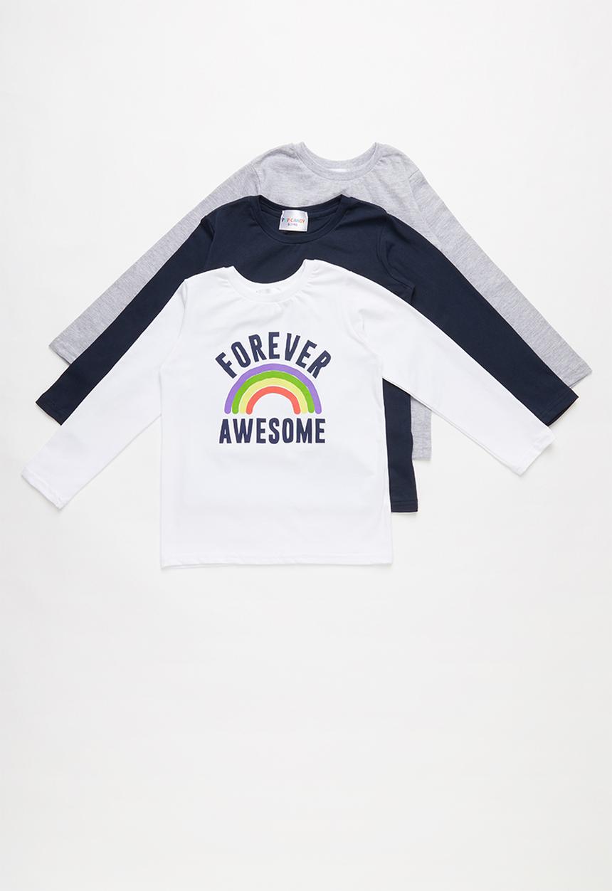 Pop Candy - Kids 3 pack long sleeve printed top - multi 