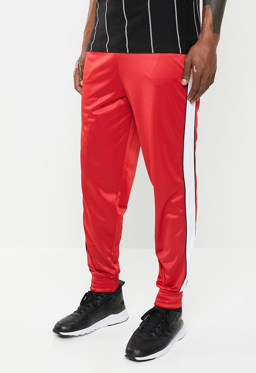 Superbalist - Cuffed side stripe tricot pant - red & white 