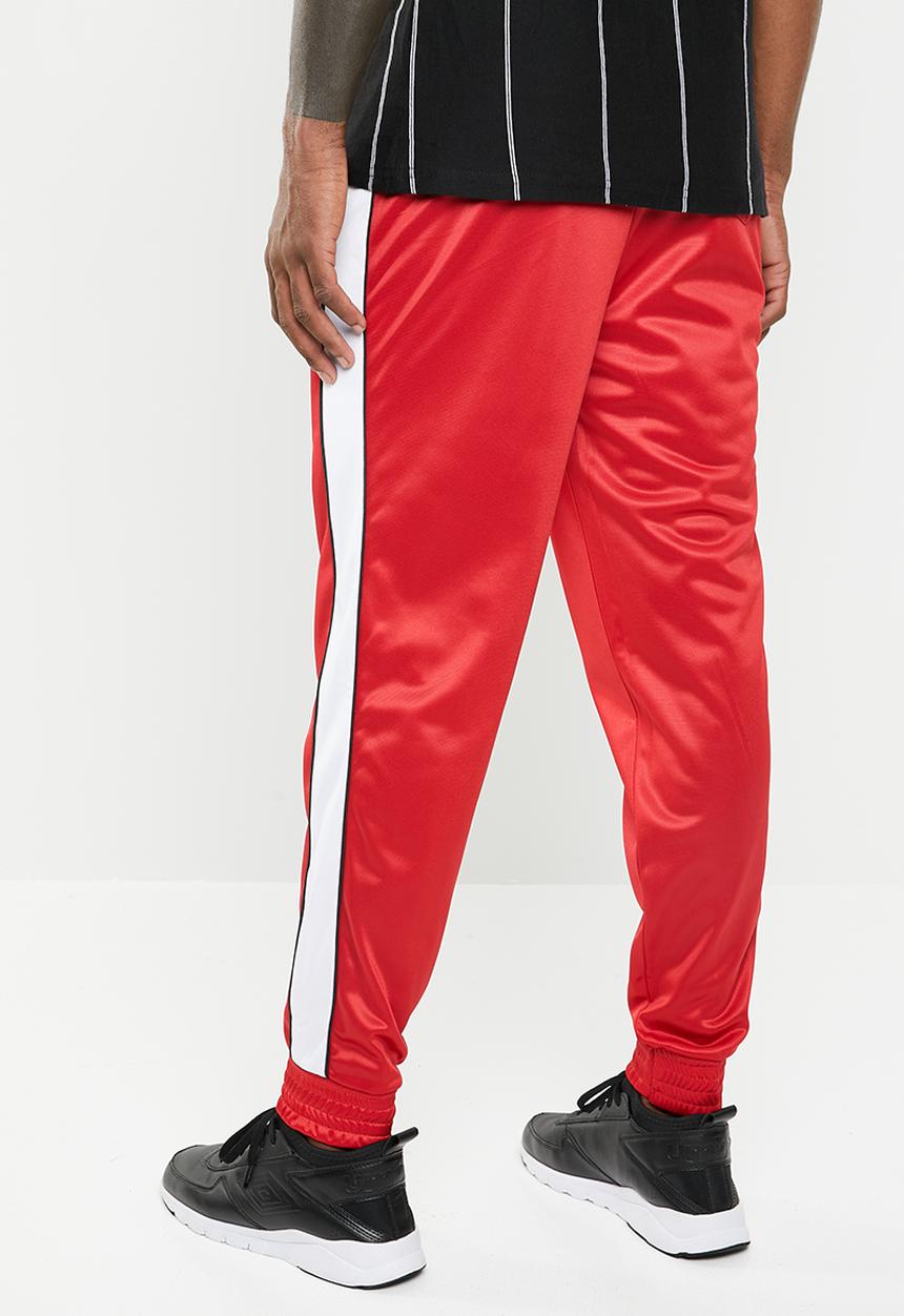 Superbalist - Cuffed side stripe tricot pant - red & white 