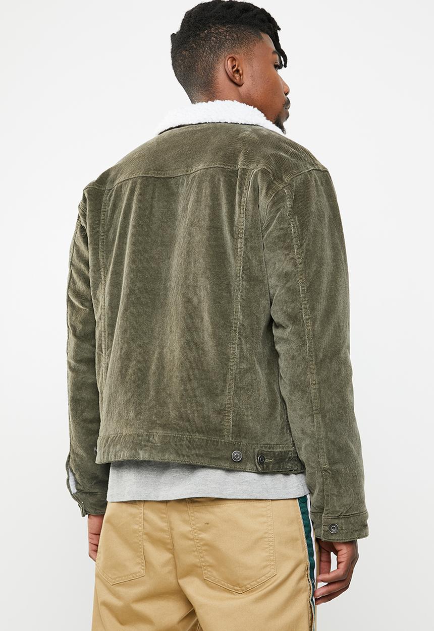 Superbalist - Corduroy full lined sherpa trucker jacket - green