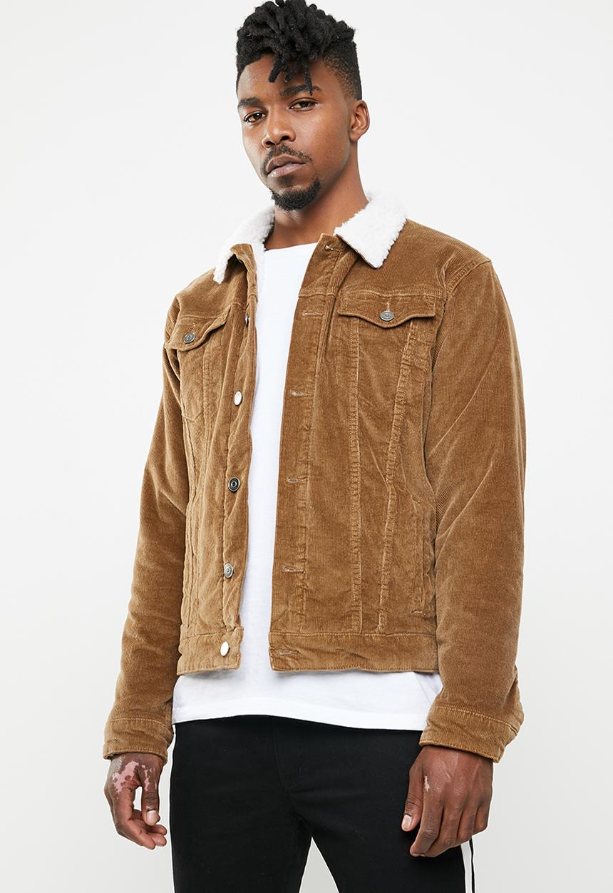 Superbalist - Corduroy full lined sherpa trucker jacket - tan