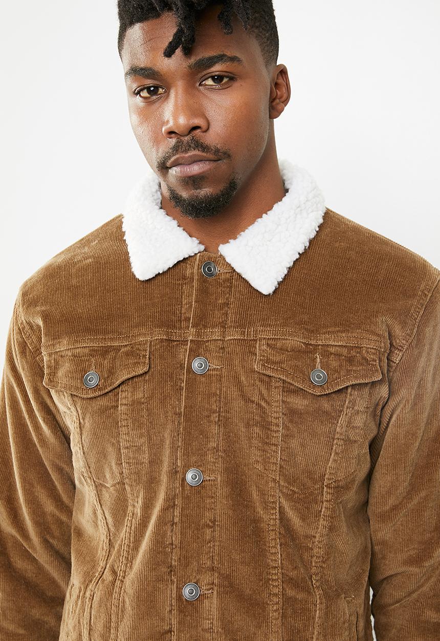 Superbalist - Corduroy full lined sherpa trucker jacket - tan