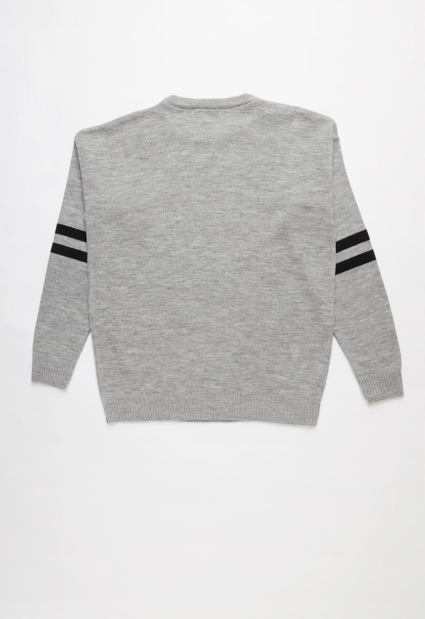 Rebel Republic - Teens pullover with striped sleeves - grey & black