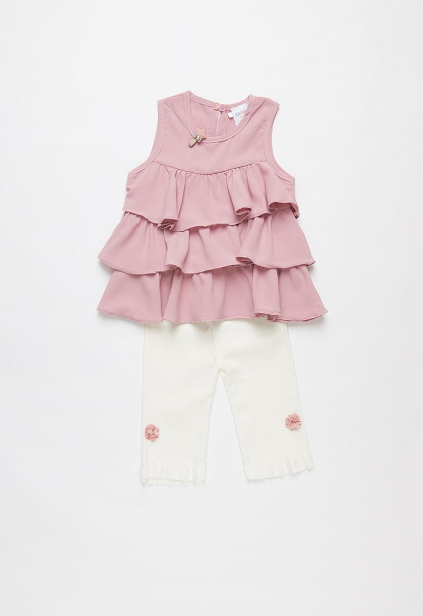 Pop Candy - Blouse with 3/4 pants set - pink & white