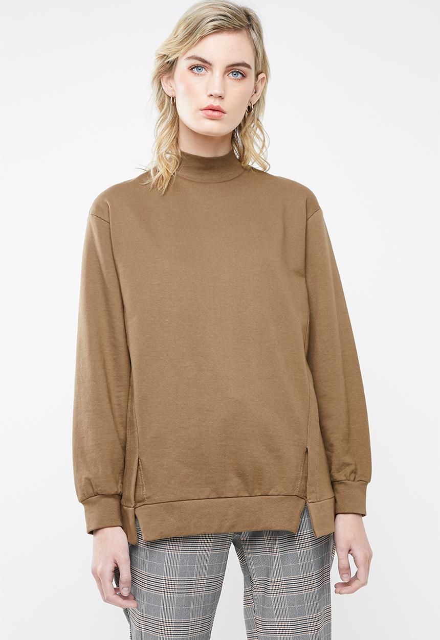 Superbalist - Split hem funnel neck sweat - tan