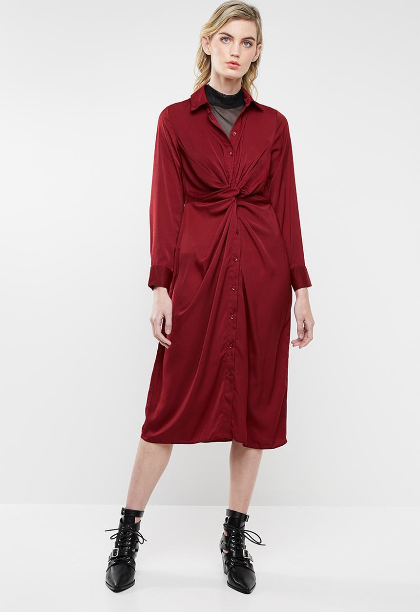 Superbalist - Twist front 70s dress - burgundy