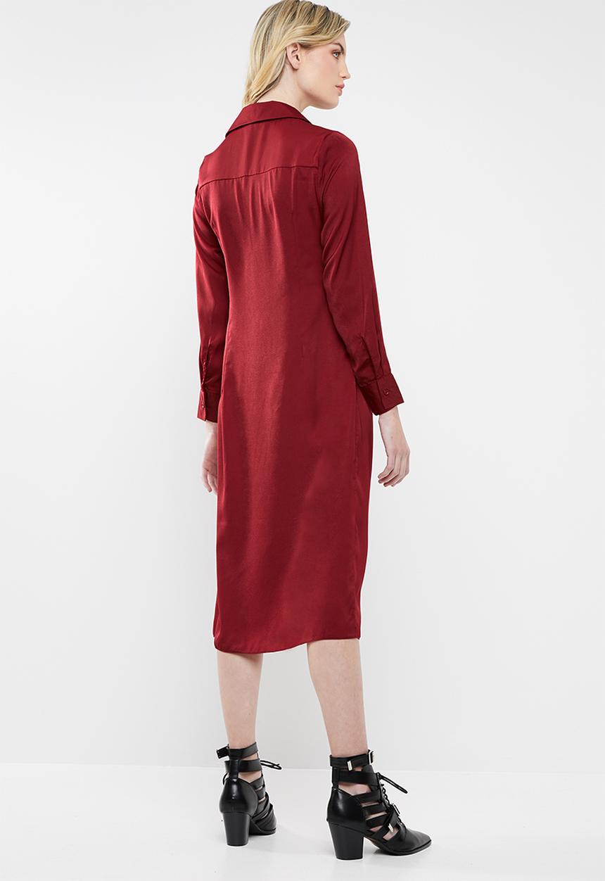 Superbalist - Twist front 70s dress - burgundy