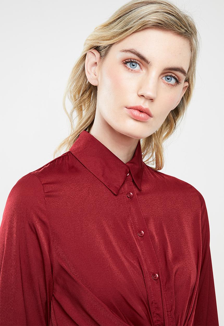 Superbalist - Twist front 70s dress - burgundy