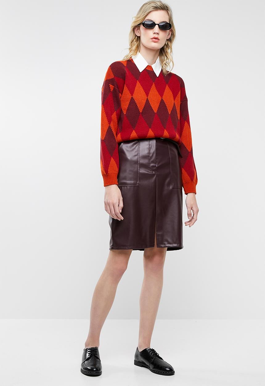 Superbalist - Pencil skirt with self fabric tie - burgundy