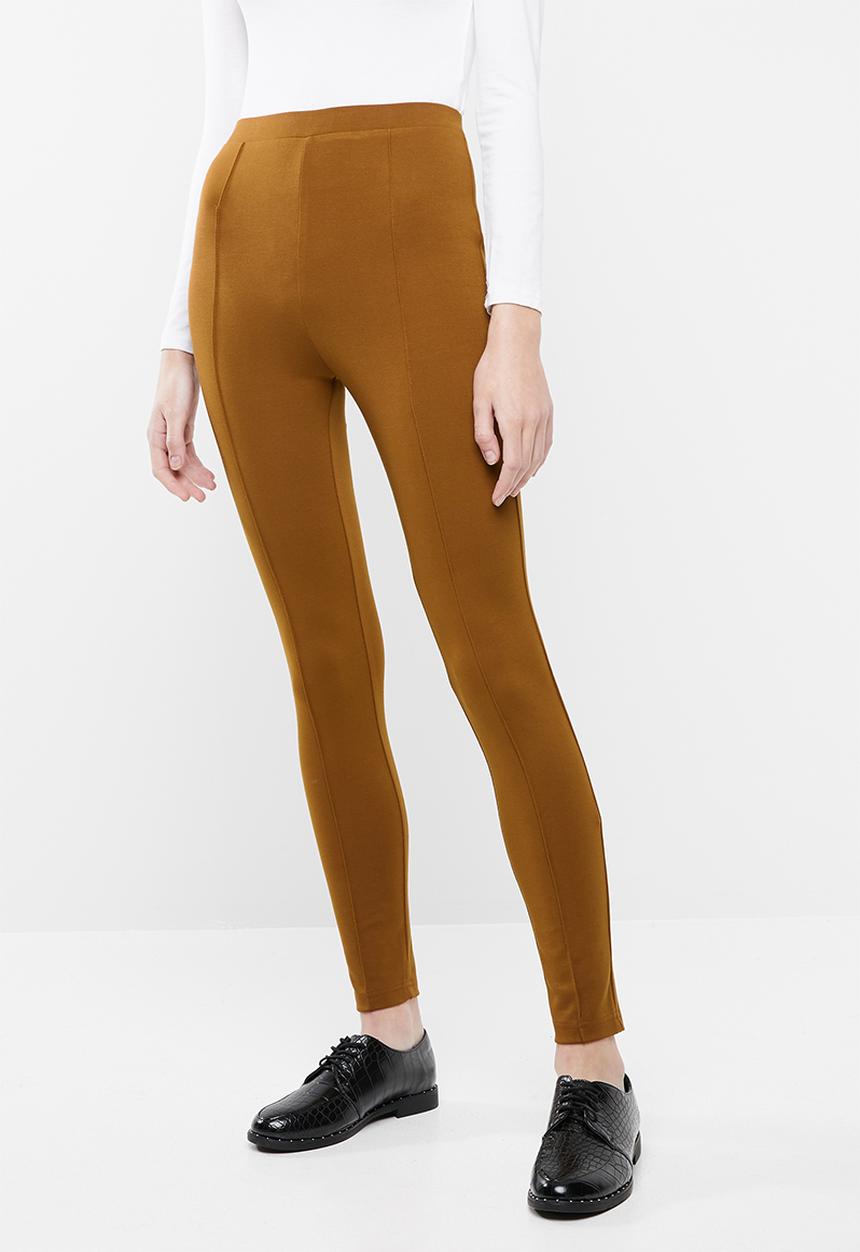 Superbalist - Premium stretch mid rise tregging with seam detail - brown 