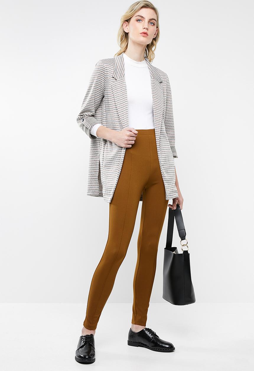 Superbalist - Premium stretch mid rise tregging with seam detail - brown 