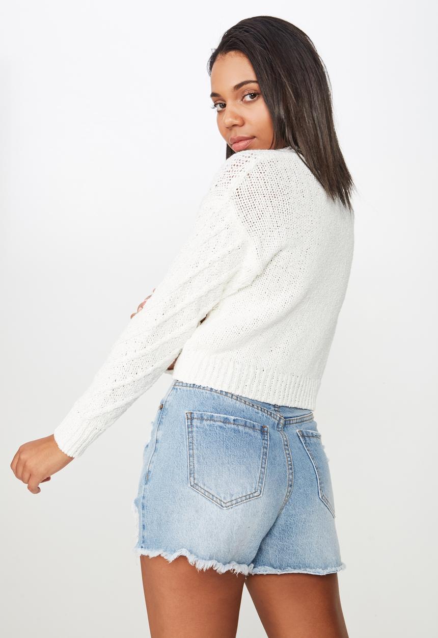 Cotton On - Trixie textured cable button through - white