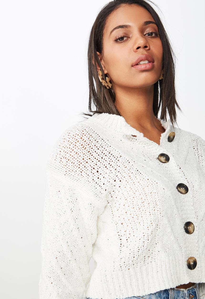 Cotton On - Trixie textured cable button through - white