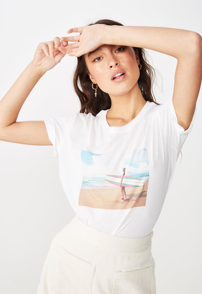 Cotton On - Classic photo surfs up tee - white
