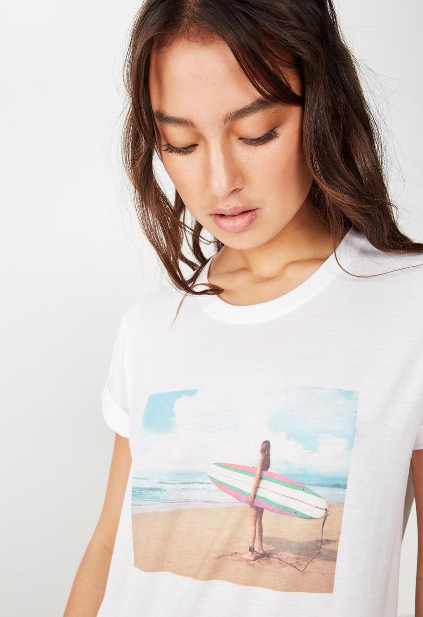 Cotton On - Classic photo surfs up tee - white