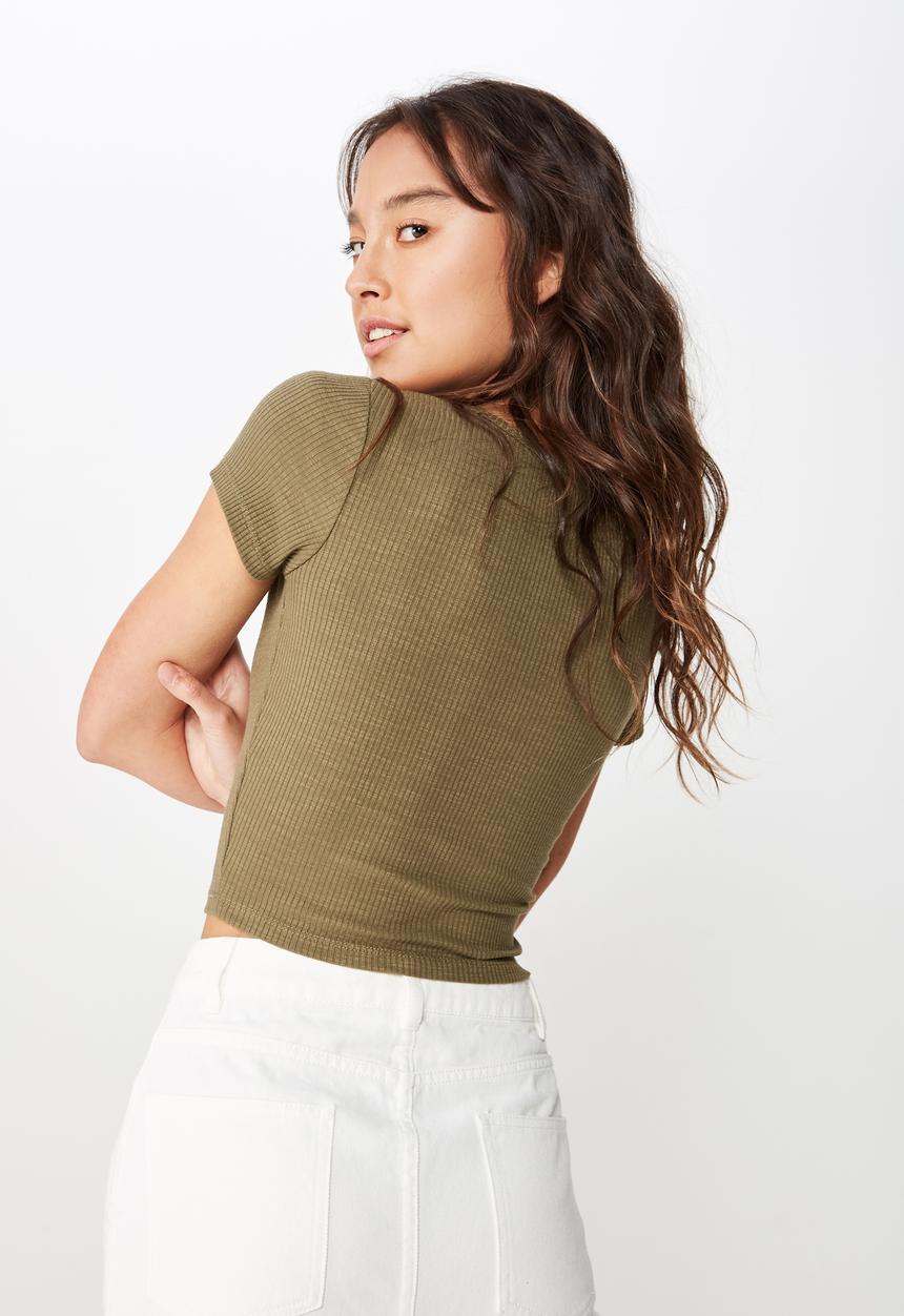 Cotton On - Lylah henley short sleeve top - green