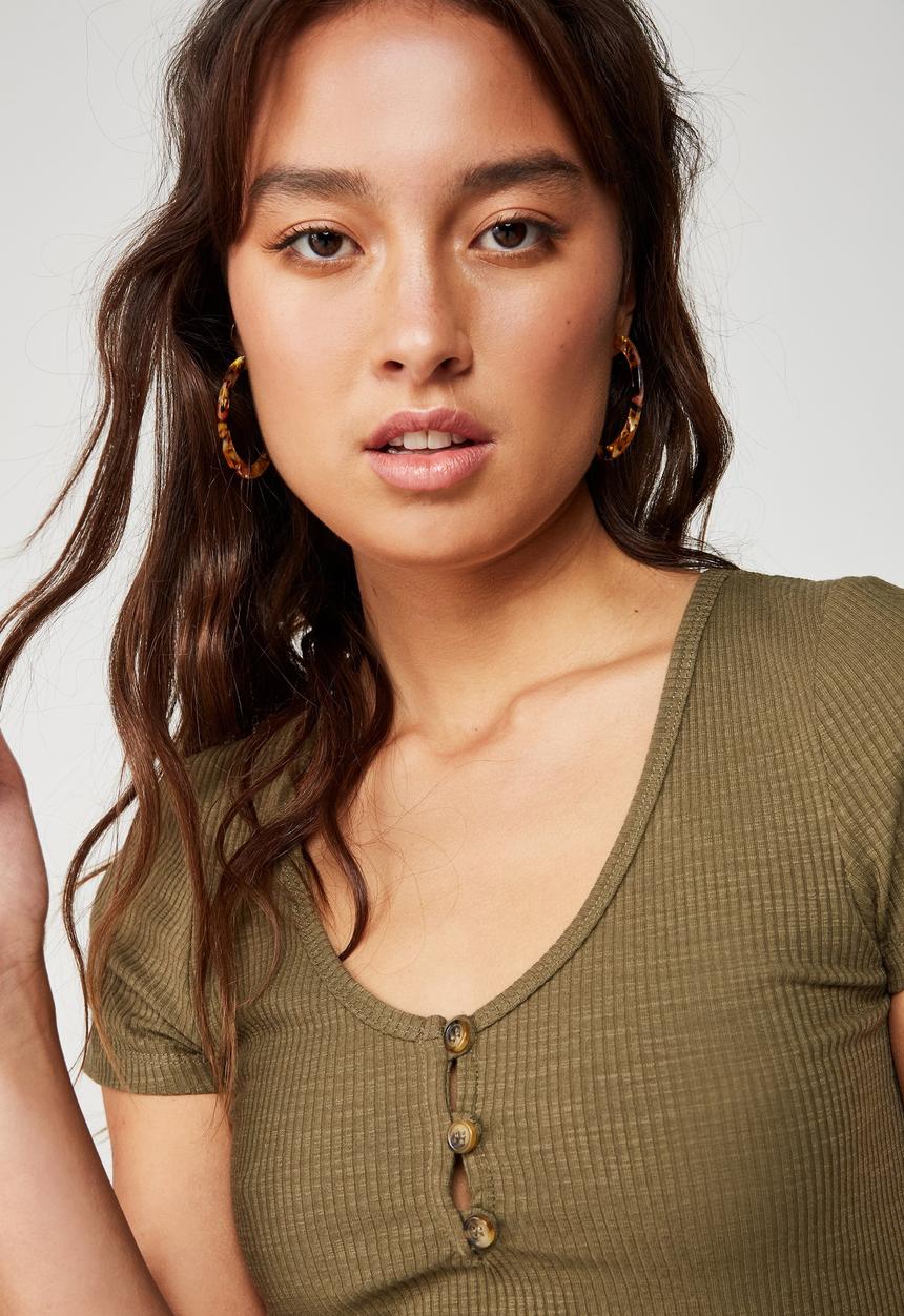 Cotton On - Lylah henley short sleeve top - green