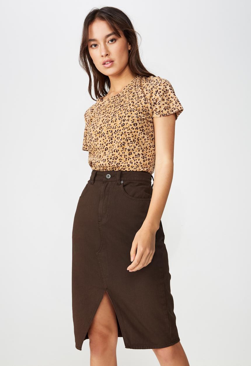 Cotton On - Midi denim skirt - brown