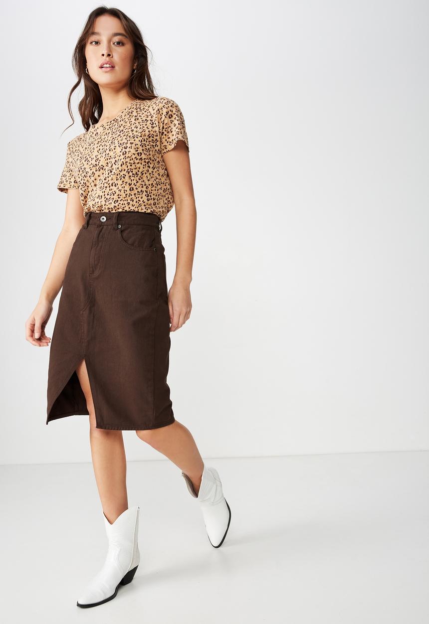 Cotton On - Midi denim skirt - brown