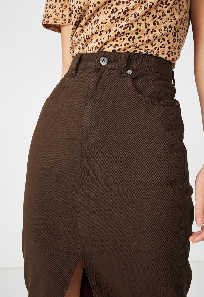 Cotton On - Midi denim skirt - brown