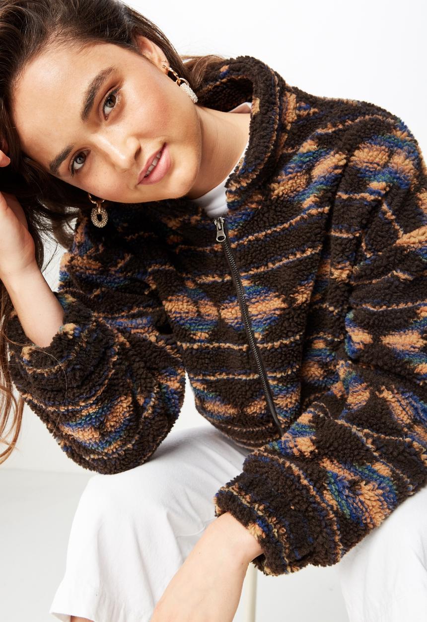Cotton On - Aztec teddy batwing jacket - brown