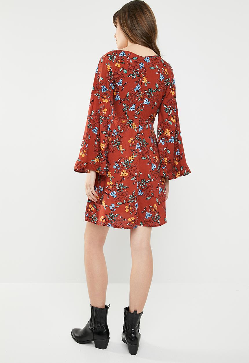 c(inch) - Front button fit and flare dress - rust