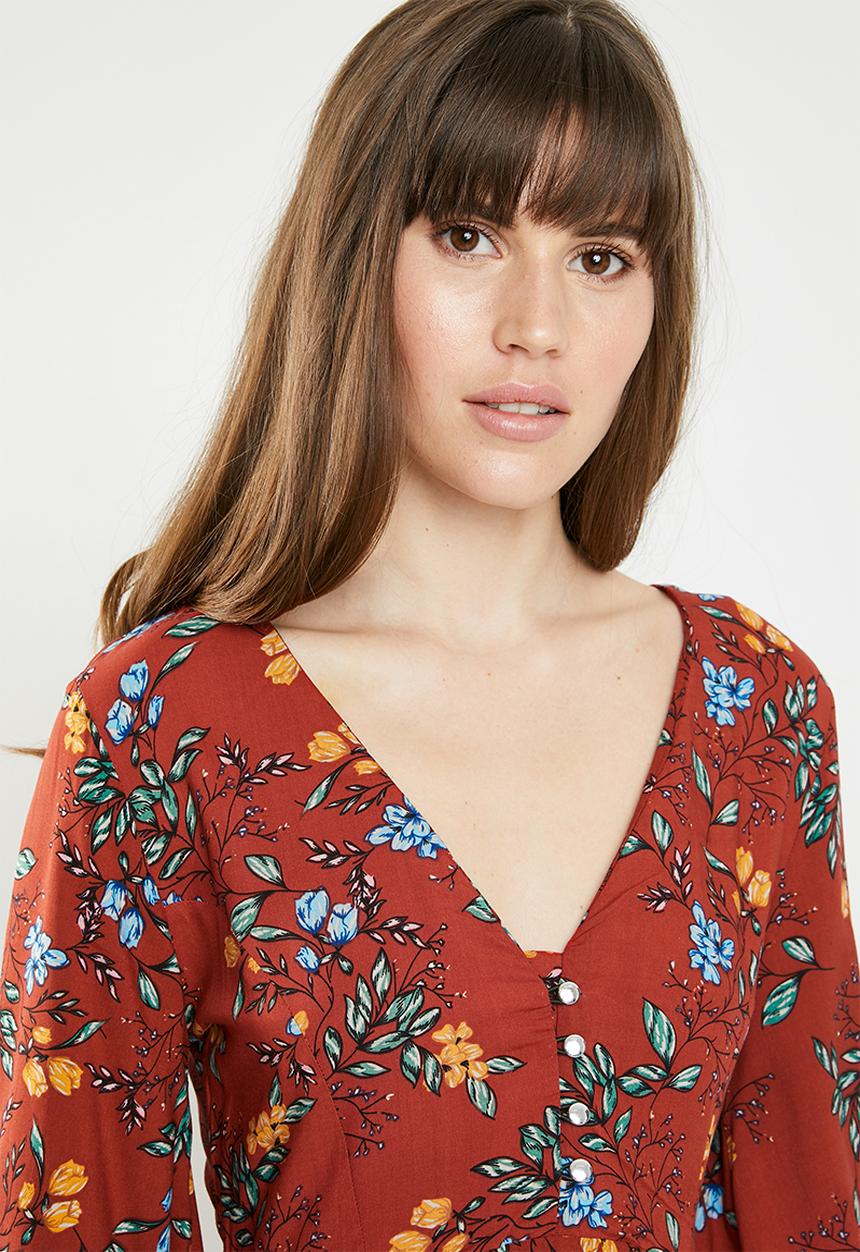 c(inch) - Front button fit and flare dress - rust