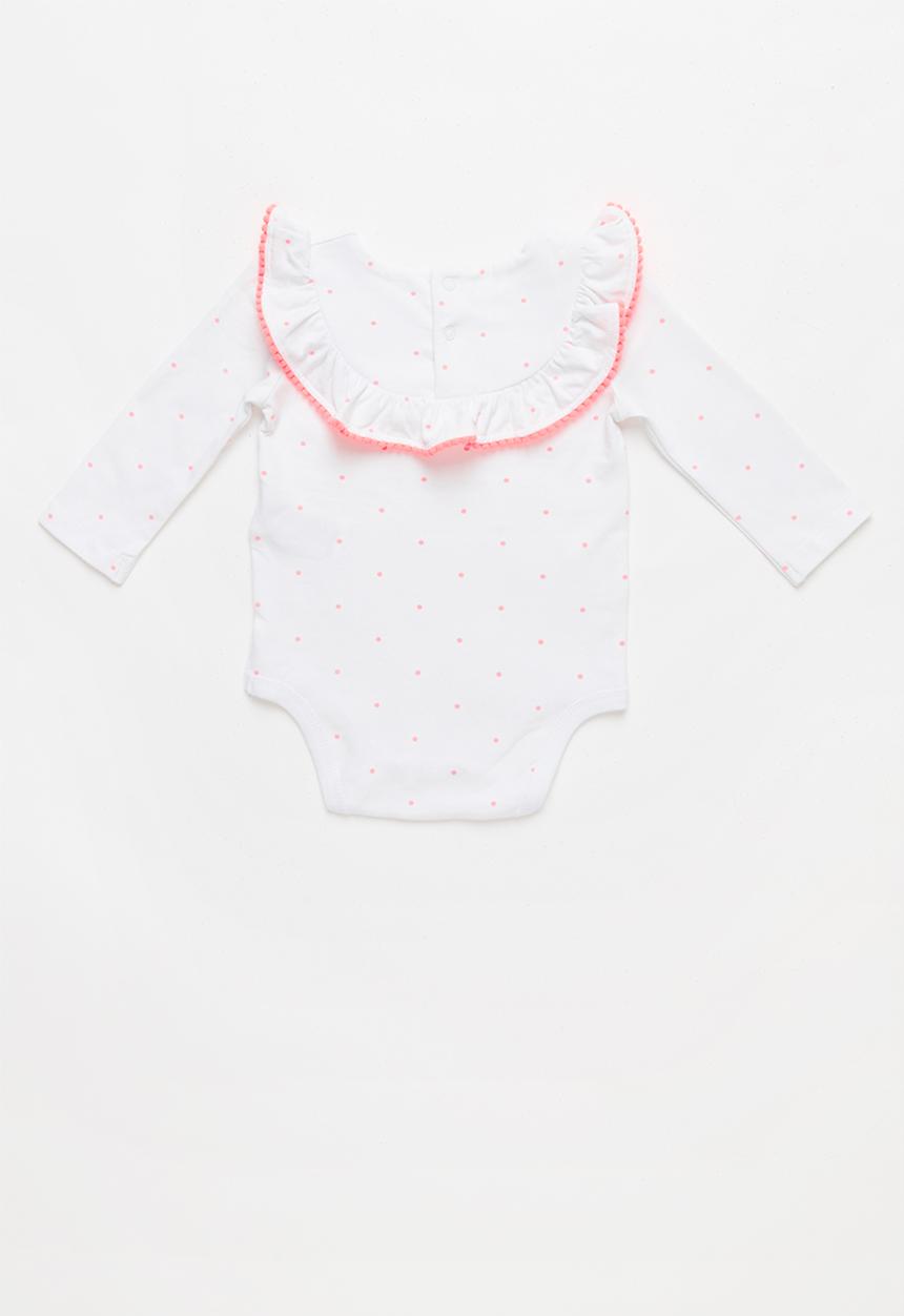 Cotton On - Mini long sleeve ruffle neck bubbysuit - white & pink