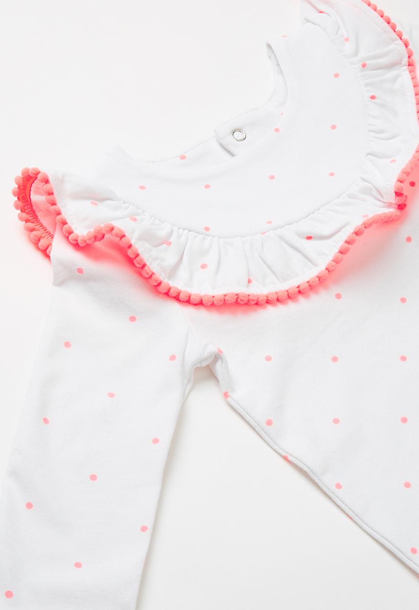 Cotton On - Mini long sleeve ruffle neck bubbysuit - white & pink