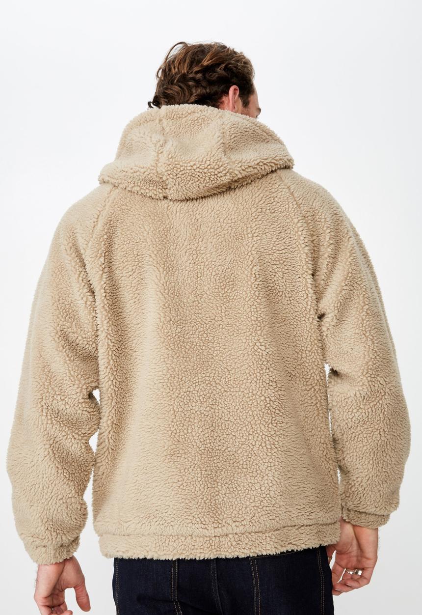 Cotton On - Hooded teddy zip through jacket - beige