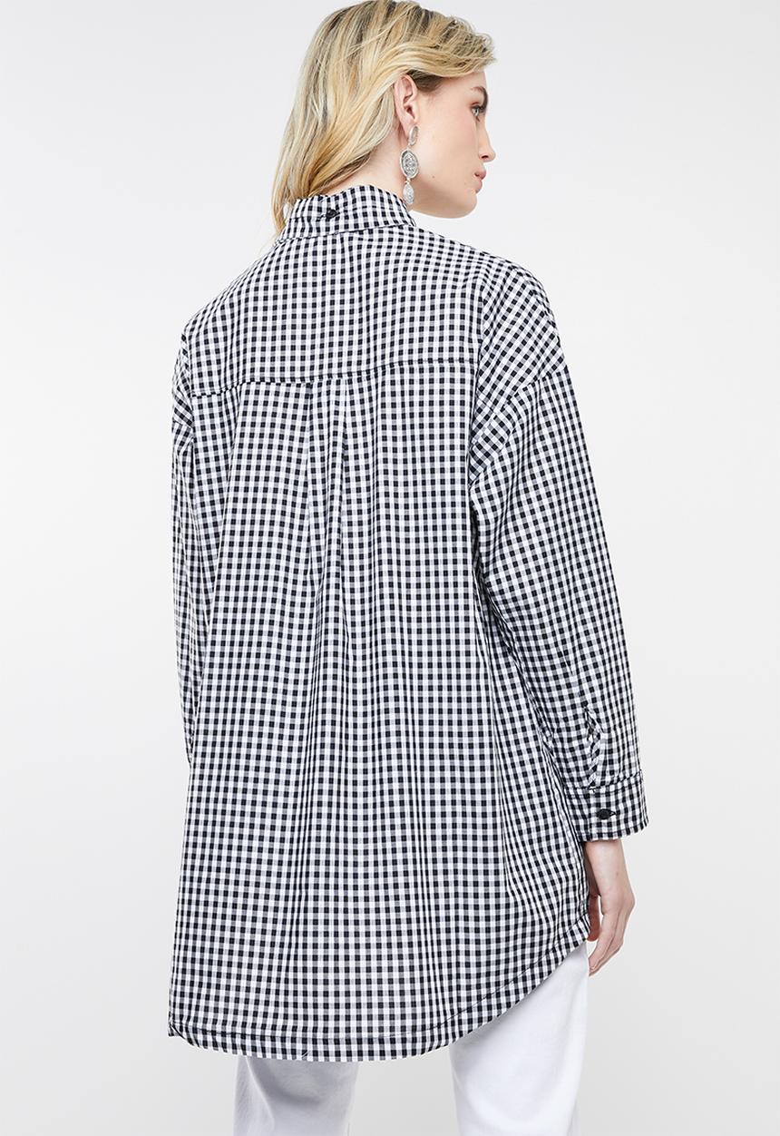 Superbalist - Kitty tie longer length shirt - black & white 