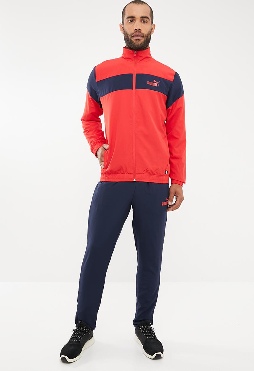 PUMA - Clean woven tracksuit set - red & navy