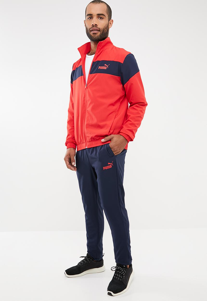 PUMA - Clean woven tracksuit set - red & navy