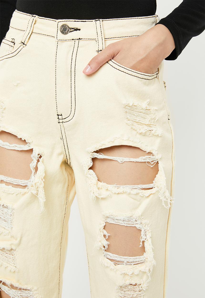 Missguided - Riot high rise ripped mom jean - yellow
