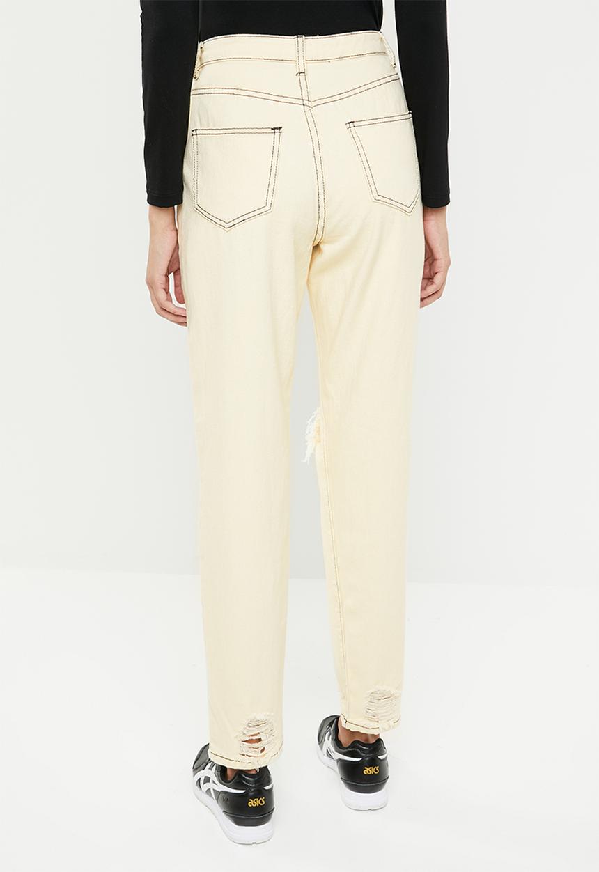 Missguided - Riot high rise ripped mom jean - yellow