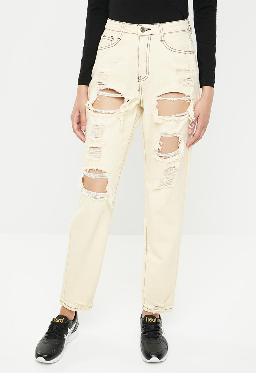 Missguided - Riot high rise ripped mom jean - yellow