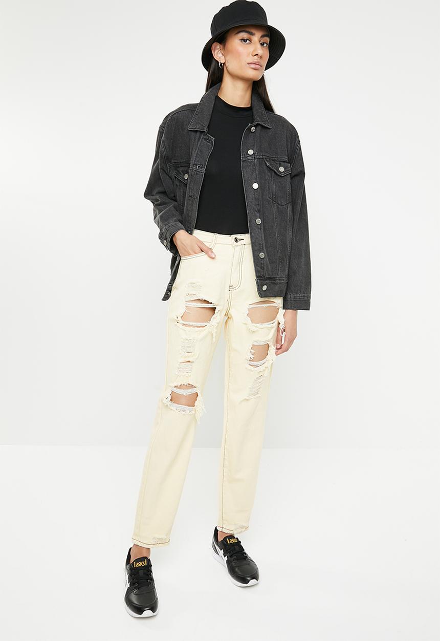 Missguided - Riot high rise ripped mom jean - yellow
