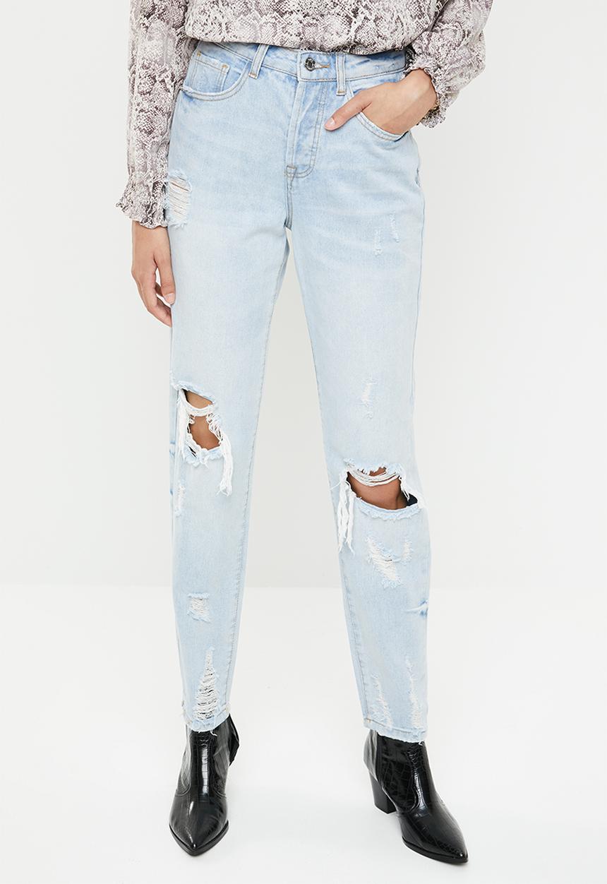 Missguided - Riot busted knee high rise mom jean - blue