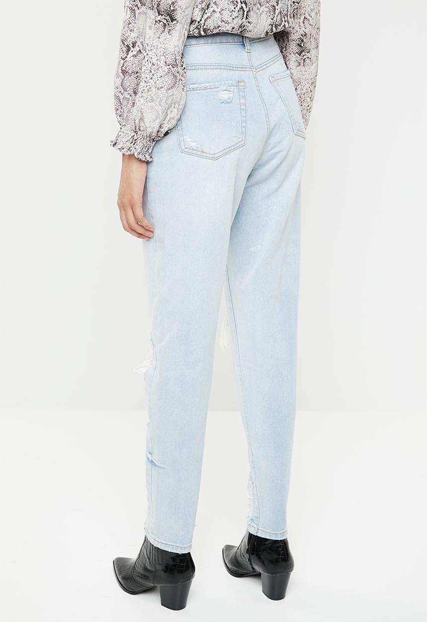 Missguided - Riot busted knee high rise mom jean - blue